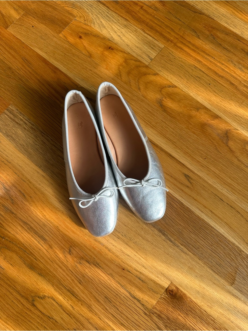 Silver Ballet Flats with Bow Accent - Women's Slip-On Loafers